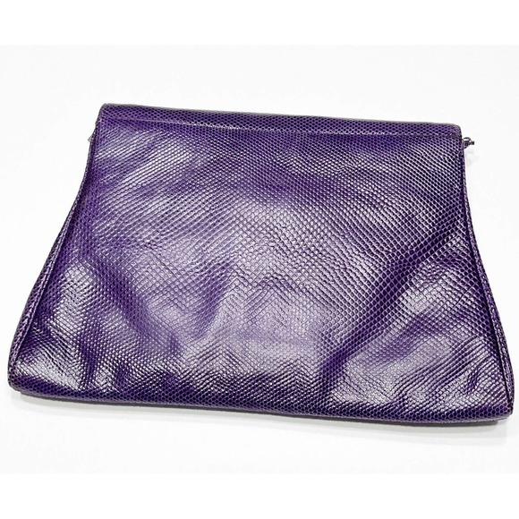 Judith Leiber Vintage Purple Lizard Rhinestone Handbag Purse Clutch Silvertone - Picture 3 of 7